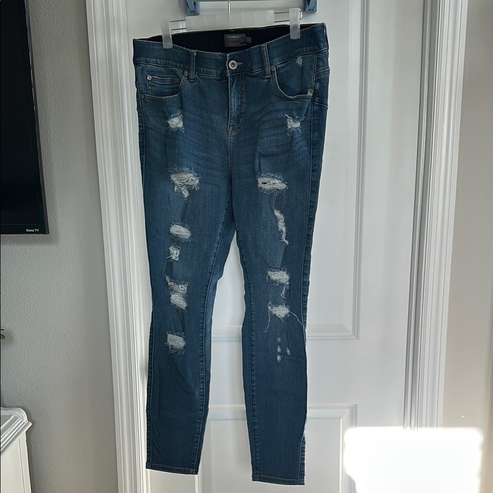 Torrid Blue Skinny Distressed Jeans